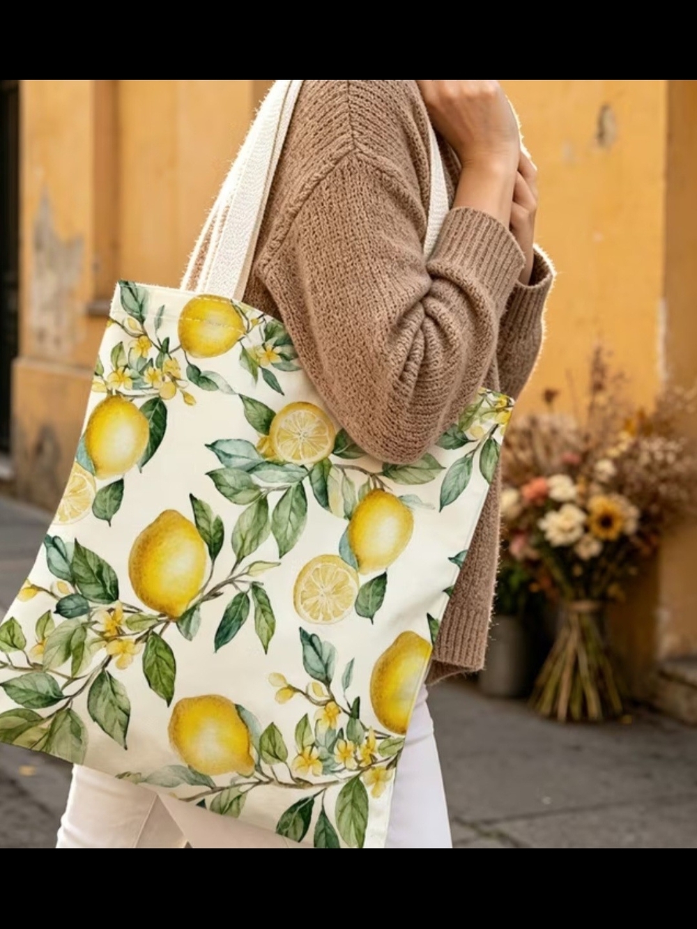 Beautiful Lemon Print Tote Bag - Yellow